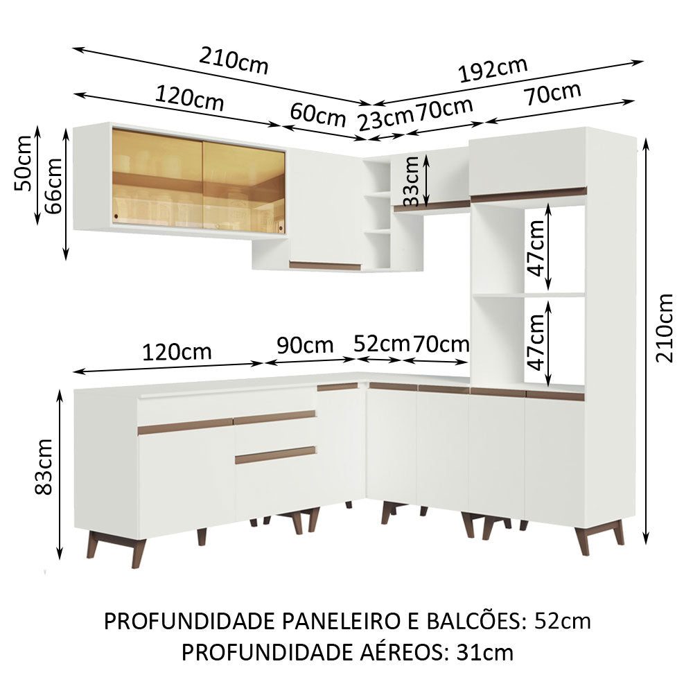 Armário de Cozinha Completa de Canto 402cm Branco Reims Madesa 01