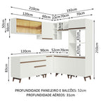 Armário de Cozinha Completa de Canto 402cm Branco Reims Madesa 01