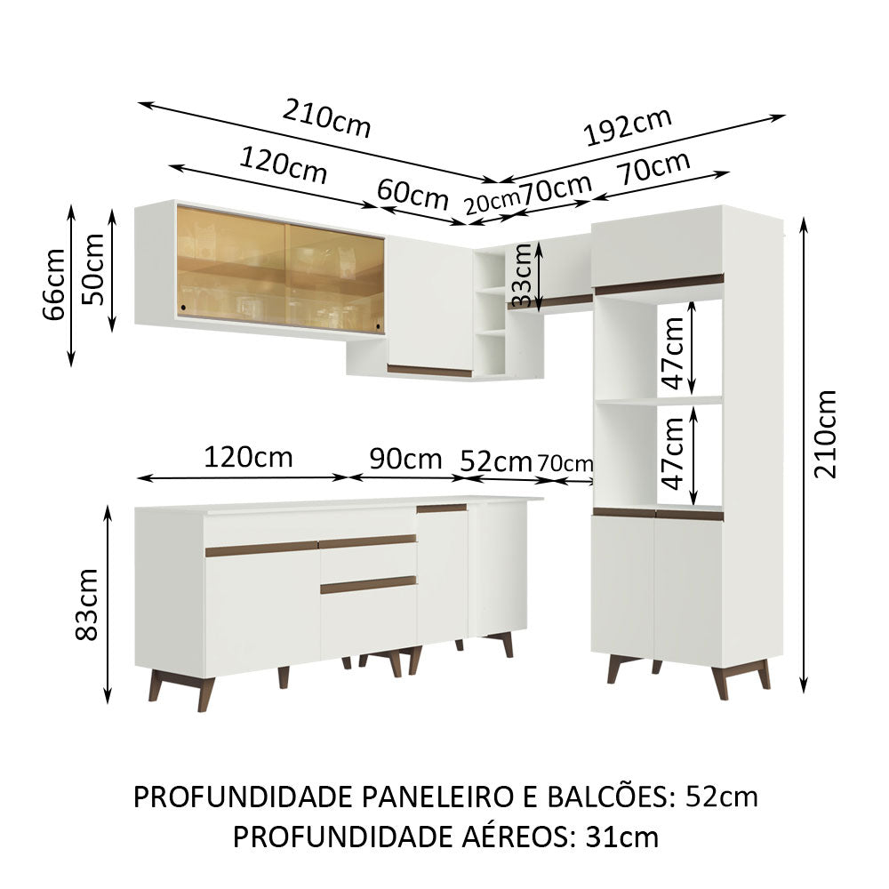 Armário de Cozinha Completa de Canto 402cm Branco Reims Madesa 02