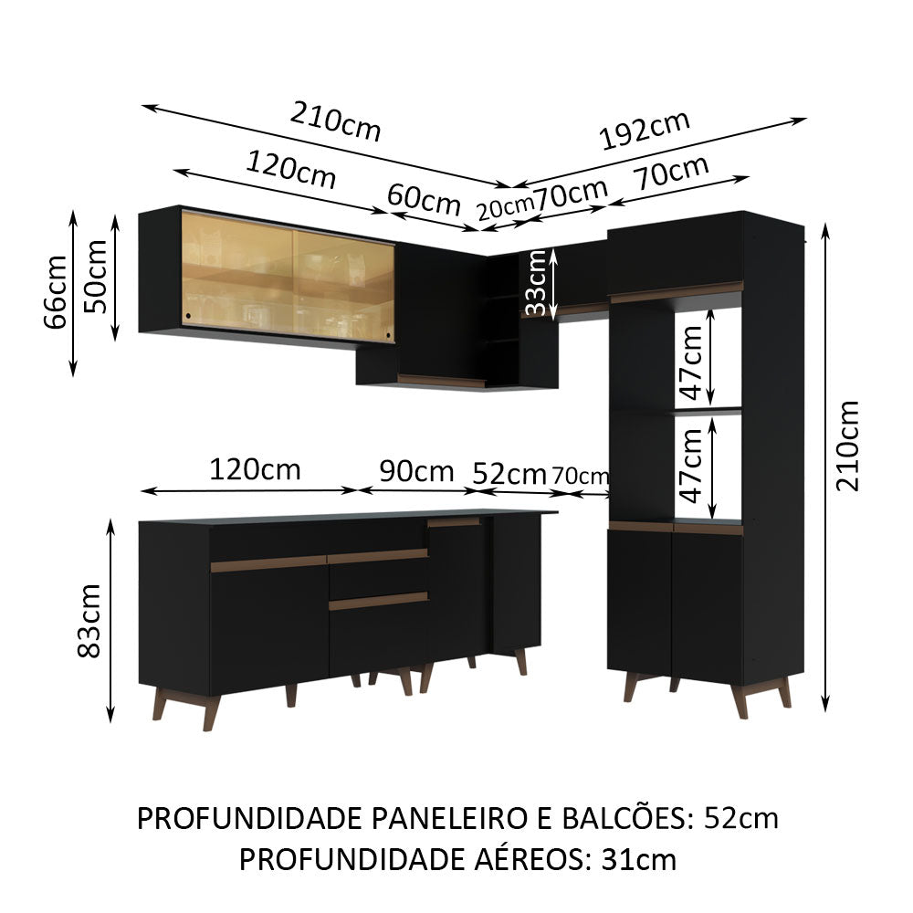 Armário de Cozinha Completa de Canto 402cm Preto Reims Madesa 02