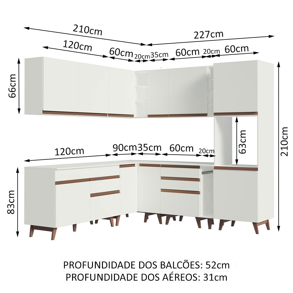 Armário de Cozinha Completa de Canto 437cm Branco Reims Madesa 01