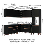 Armário de Cozinha Completa de Canto 437cm Preto Reims Madesa 01