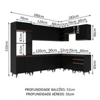 Armário de Cozinha Completa de Canto 462cm Preto Reims Madesa 01