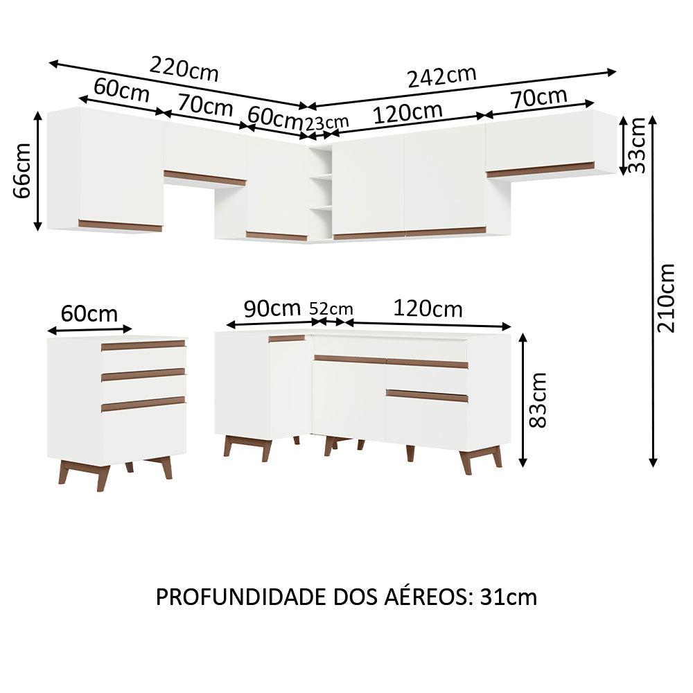 Armário de Cozinha Completa de Canto 462cm Branco Reims Madesa 03