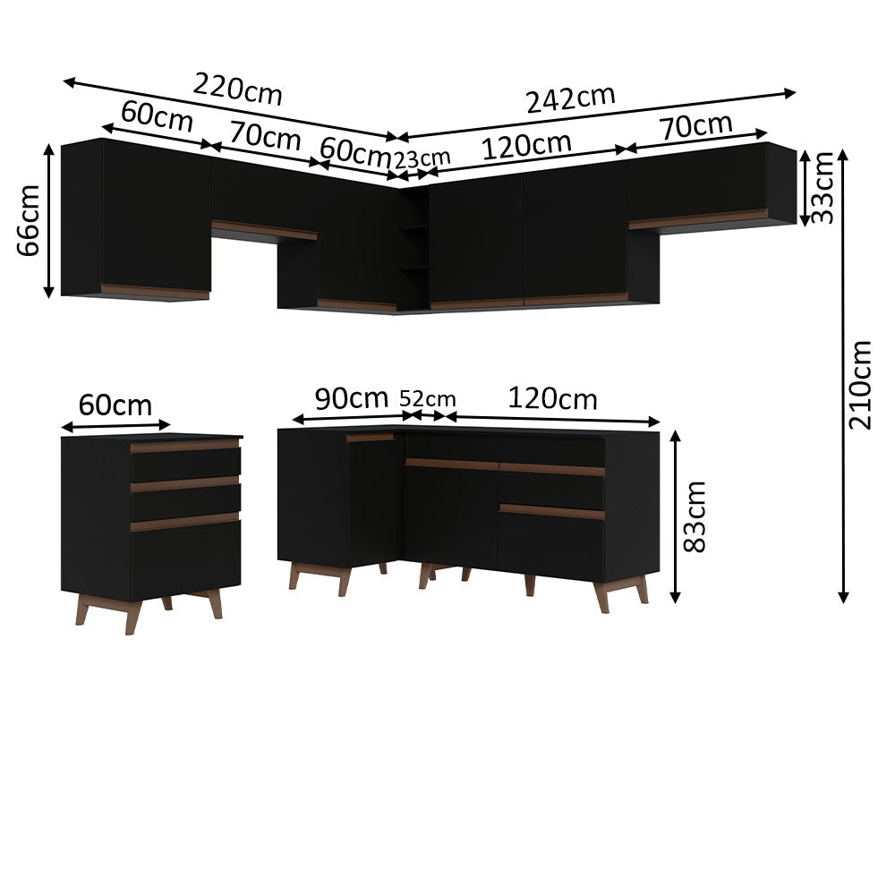 Armário de Cozinha Completa de Canto 462cm Preto Reims Madesa 03