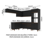 Armário de Cozinha Completa de Canto 472cm Preto Reims Madesa 01