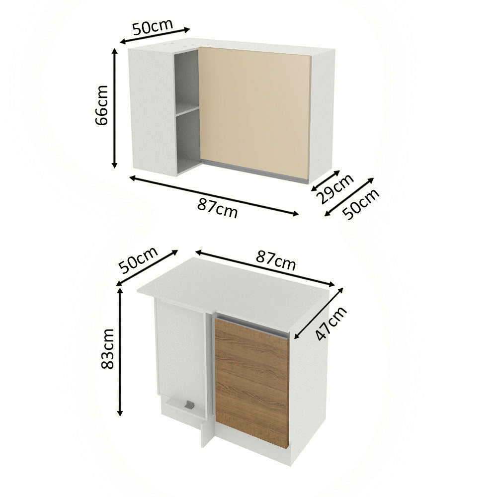 Kit Canto Reto Madesa Smart 2 Portas e Nicho com tampo Rustic/Crema/Branco