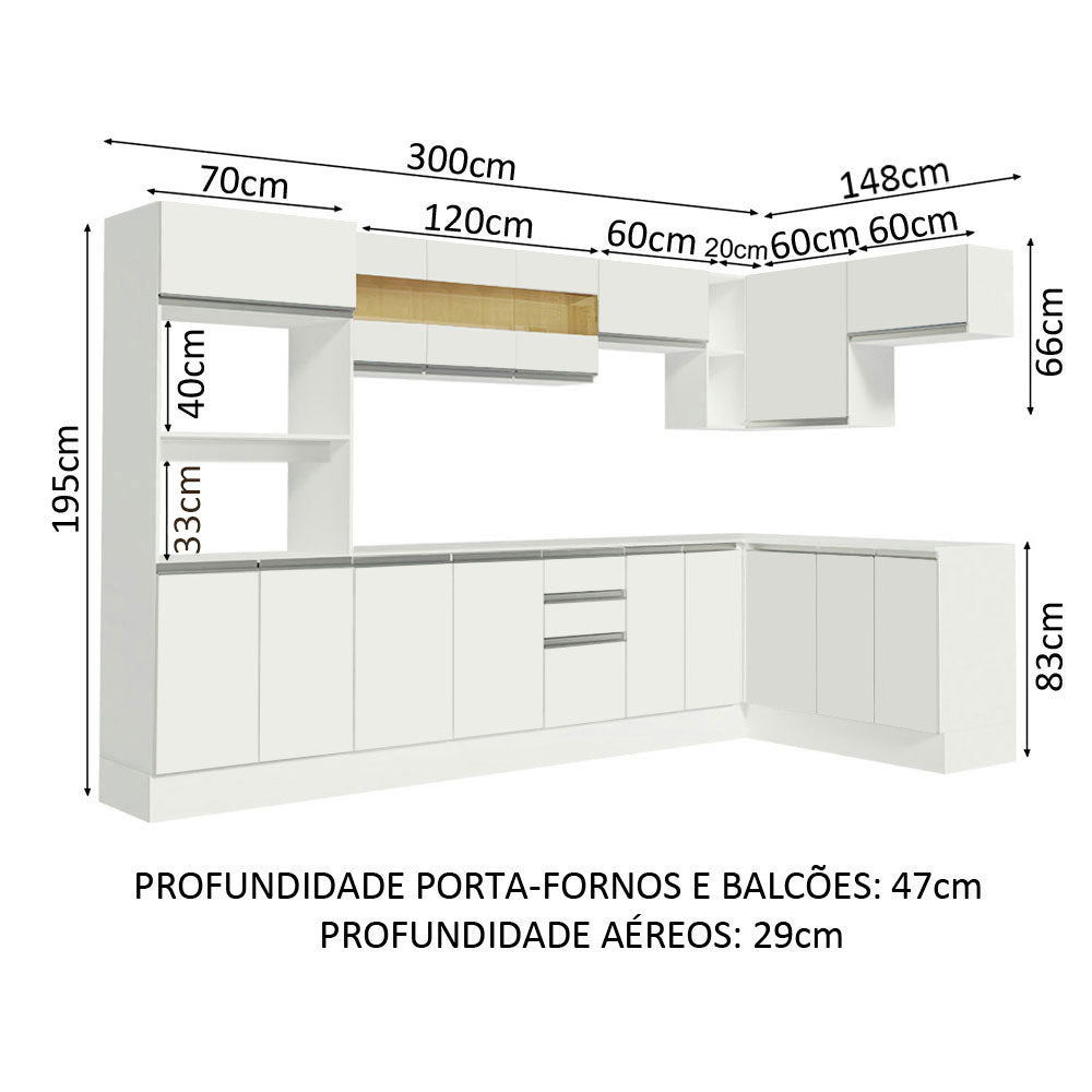 Armário de Cozinha Completa de Canto 100% MDF 448cm Branco Smart Madesa 01