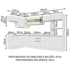 Armário de Cozinha Completa de Canto 100% MDF 447cm Frentes Branco Smart Madesa 02