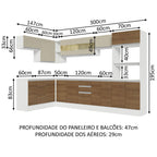 Armário de Cozinha Completa de Canto 100% MDF 447cm Branco/Rustic/Crema Smart Madesa 02