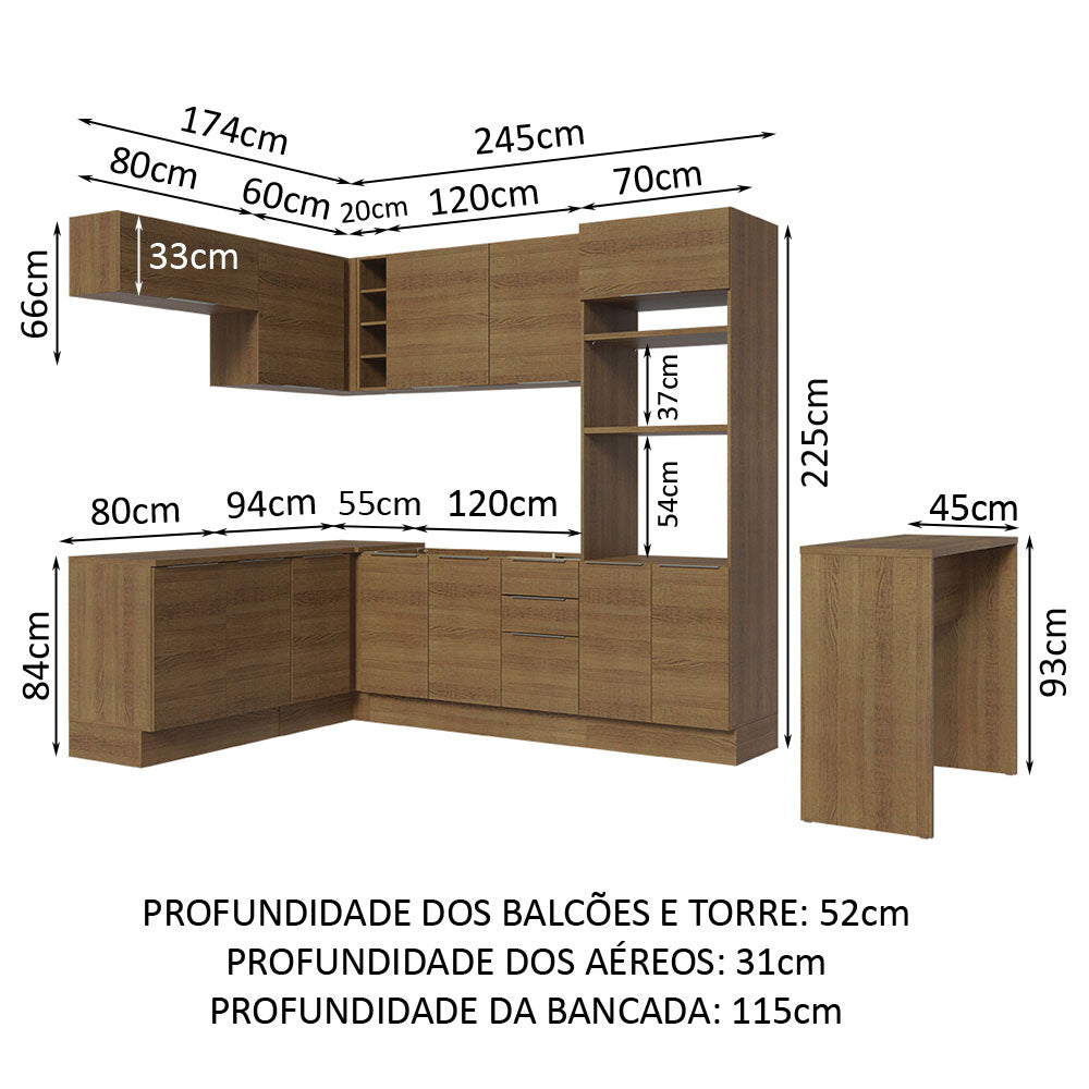 Armário de Cozinha Completa de Canto 489cm Rustic Stella Madesa