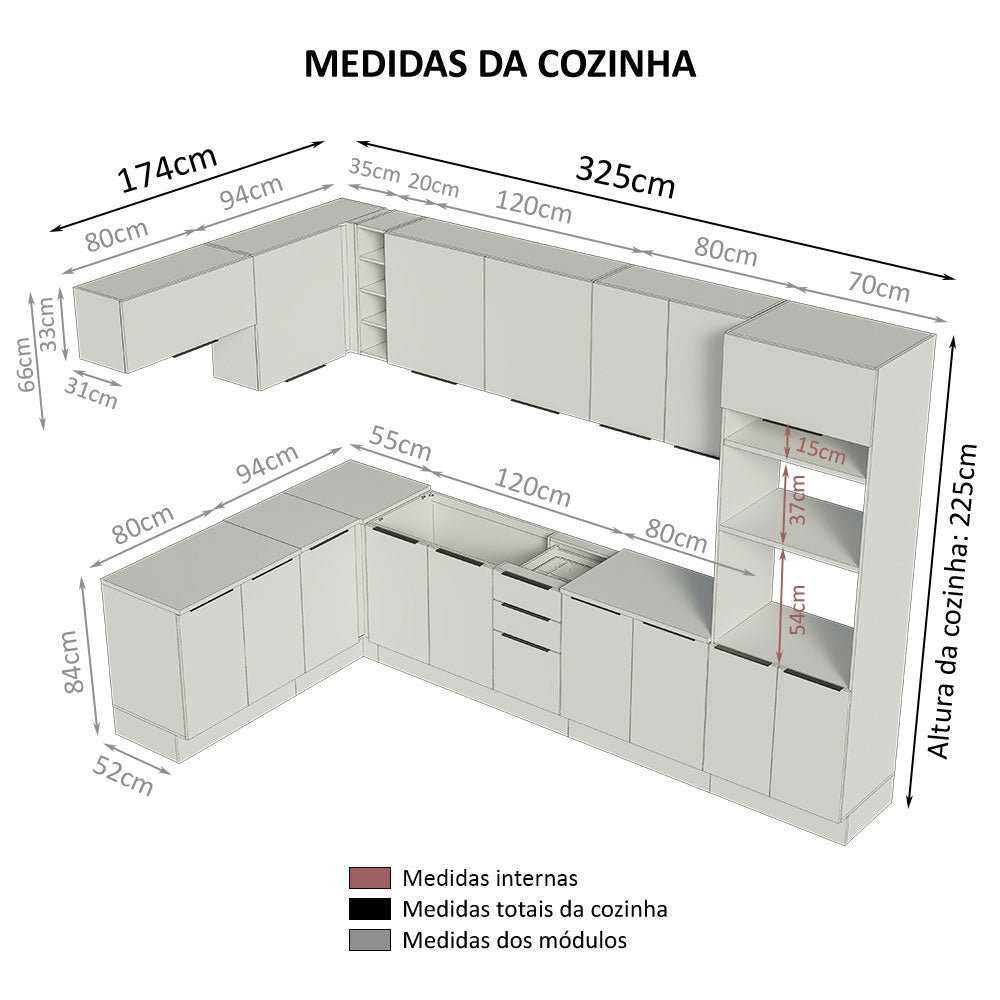 Armário de Cozinha Completa de Canto 499cm Rustic/Branco Stella Madesa 01