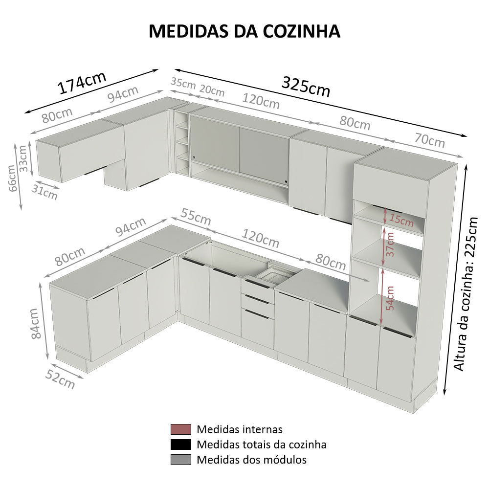 Armário de Cozinha Completa de Canto 499cm Rustic/Branco Stella Madesa 02