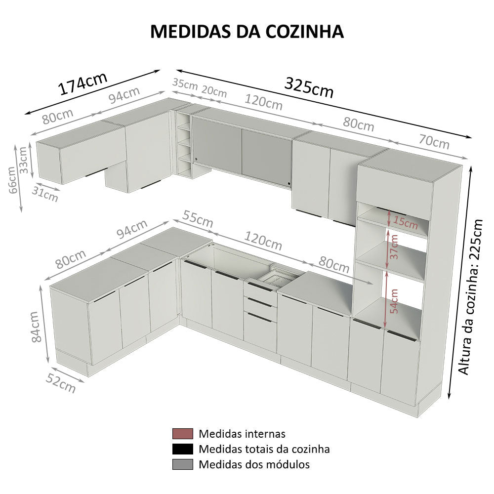 Armário de Cozinha Completa de Canto 499cm Branco/Rustic Stella Madesa 03
