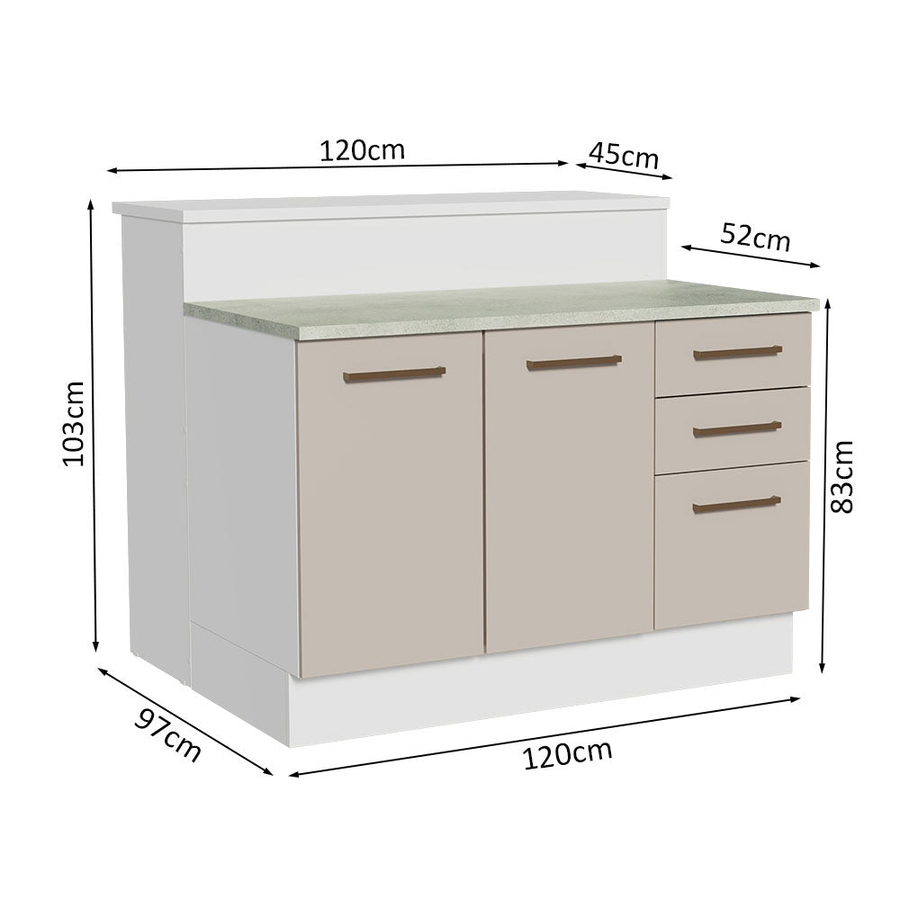 Ilha de Cozinha com Bancada e Balcão 120 cm Branco/Crema Agata Madesa