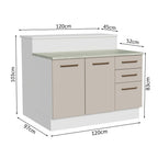 Ilha de Cozinha com Bancada e Balcão 120 cm Branco/Crema Agata Madesa