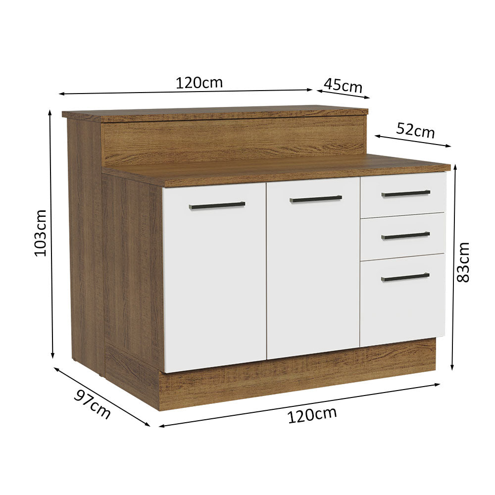 Ilha de Cozinha com Bancada e Balcão 120 cm Rustic/Branco Agata Madesa