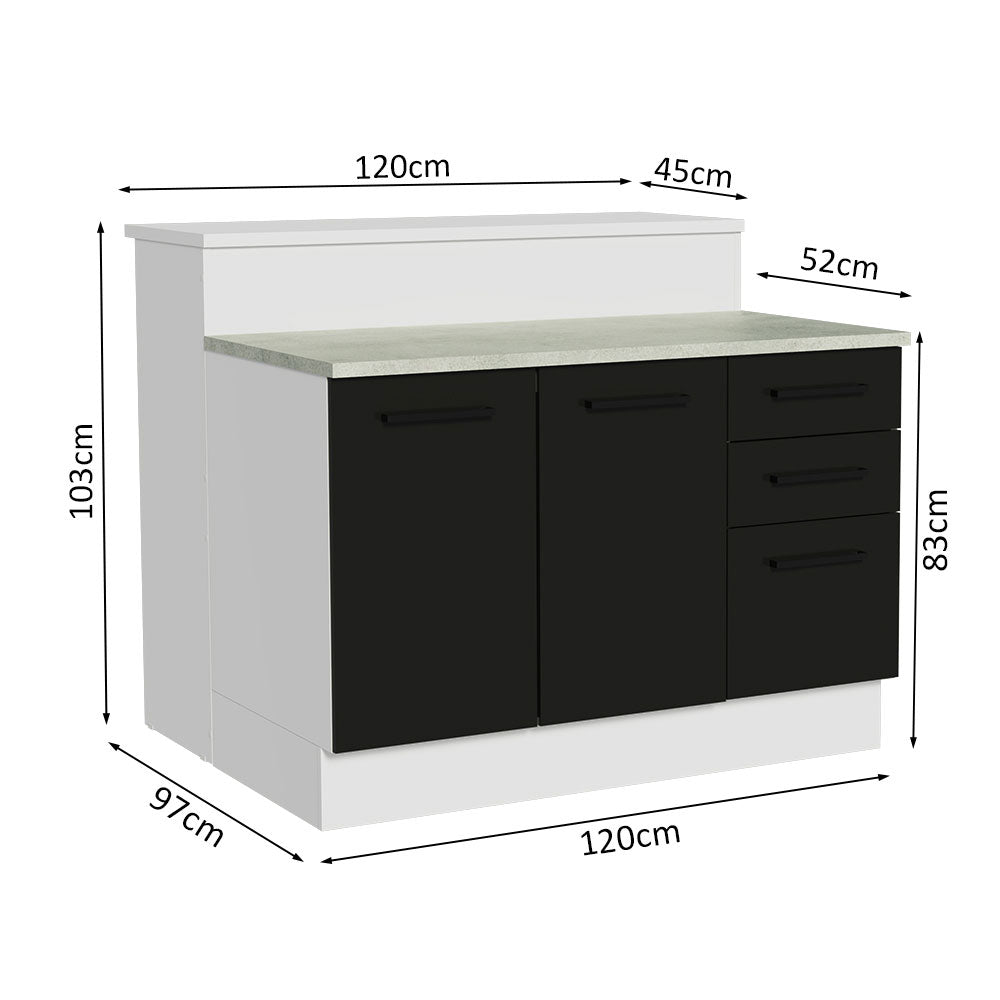 Ilha de Cozinha com Bancada e Balcão 120 cm Branco/Preto Agata Madesa