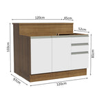 Ilha de Cozinha com Bancada e Balcão 120 cm Rustic/Branco Glamy Madesa