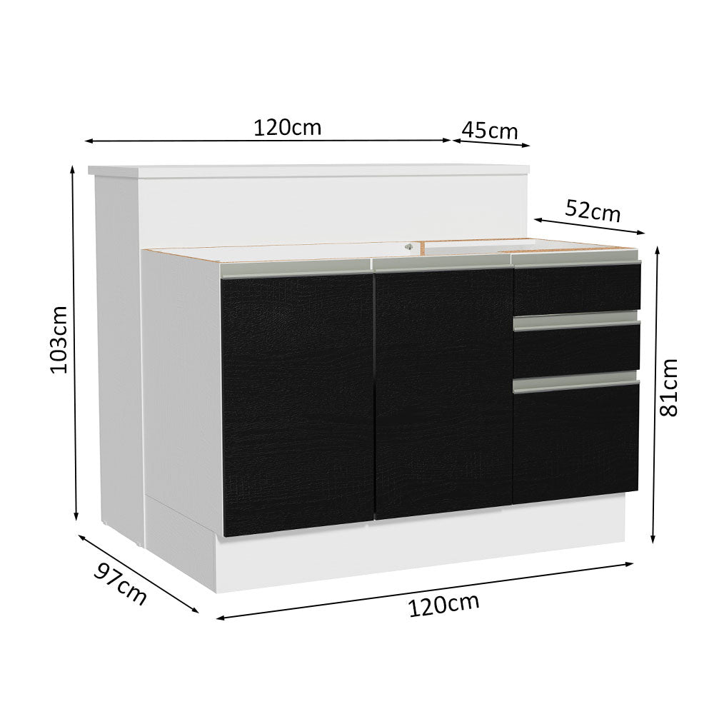 Ilha de Cozinha com Bancada e Balcão 120 cm Branco/Preto Glamy Madesa