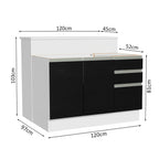 Ilha de Cozinha com Bancada e Balcão 120 cm Branco/Preto Glamy Madesa