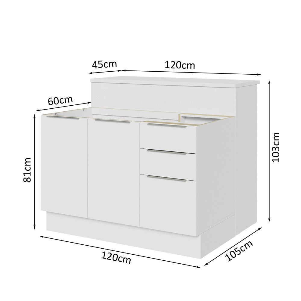 Ilha de Cozinha com Bancada e Balcão 120 cm Branco Stella Madesa