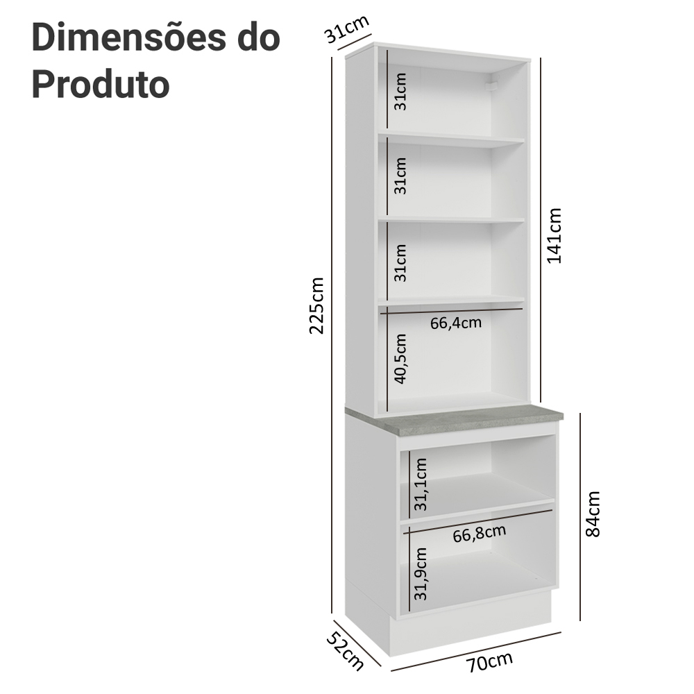 Kit Balcão + Cristaleira 70cm Branco/Cinza Agata Madesa 01