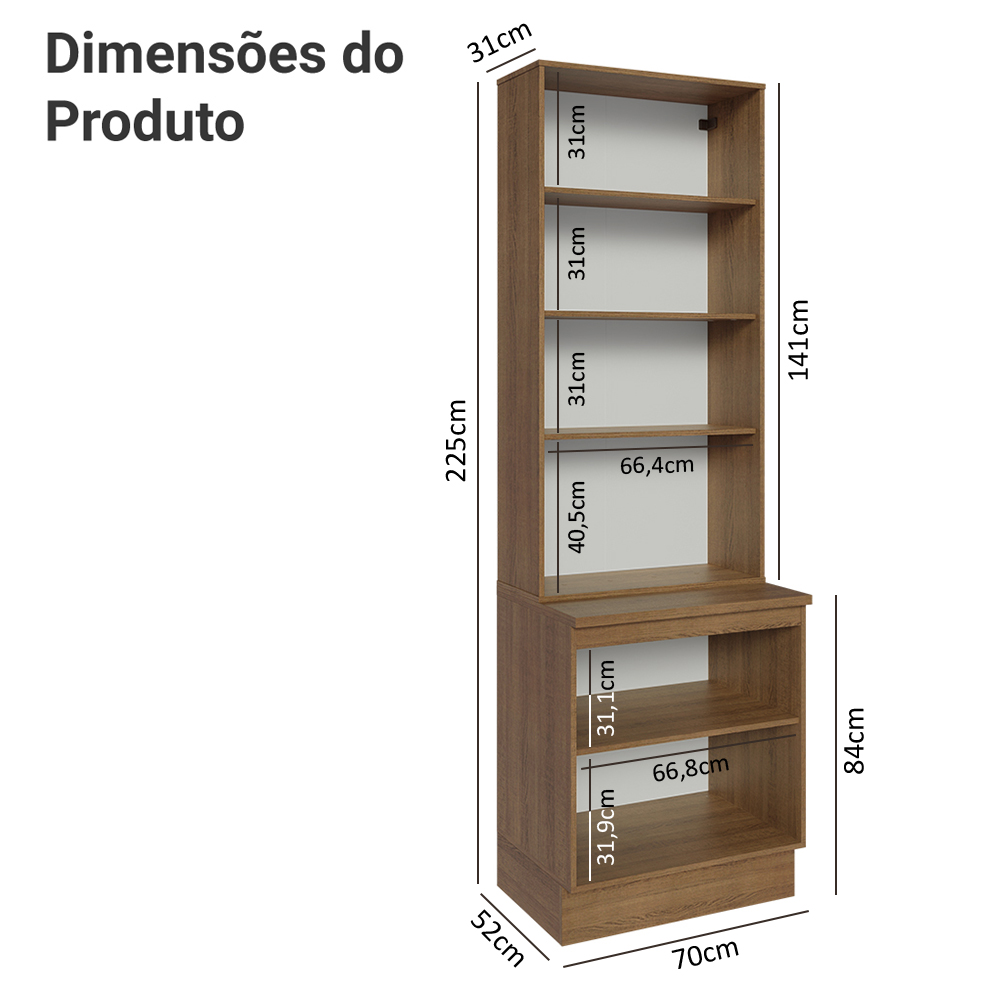 Kit Balcão + Cristaleira 70cm Rustic/Cinza Agata Madesa 01