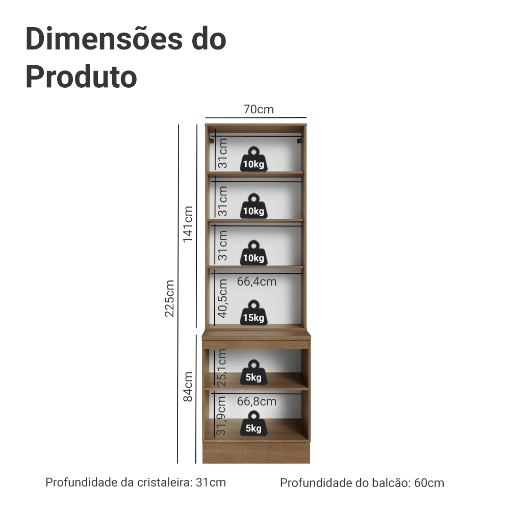 Kit Balcão + Cristaleira 70cm Rustic/Crema Agata Madesa 02