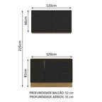 Armário de Cozinha Compacta 120cm Rustic/Preto Agata Madesa 01