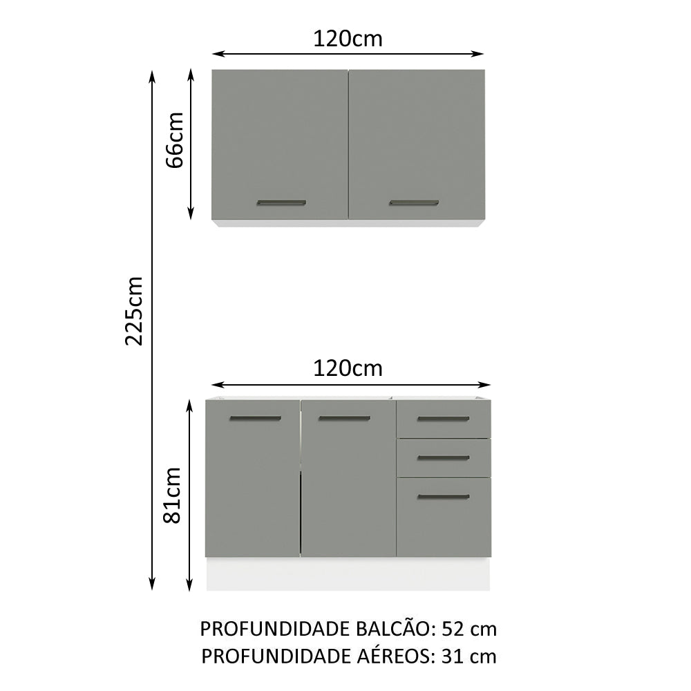 Armário de Cozinha Compacta 120cm Branco/Cinza Agata Madesa 01