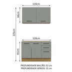 Armário de Cozinha Compacta 120cm Rustic/Cinza Agata Madesa 01