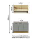 Cozinha Compacta Agata Madesa 4 Portas 3 Gavetas MDP Rustic/Cinza 225x120x52cm
