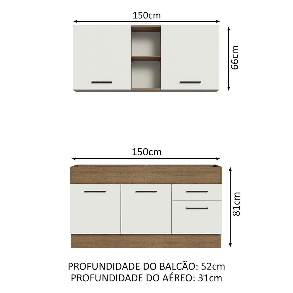 Armário de Cozinha Compacta 150cm Rustic/Branco Agata Madesa 02