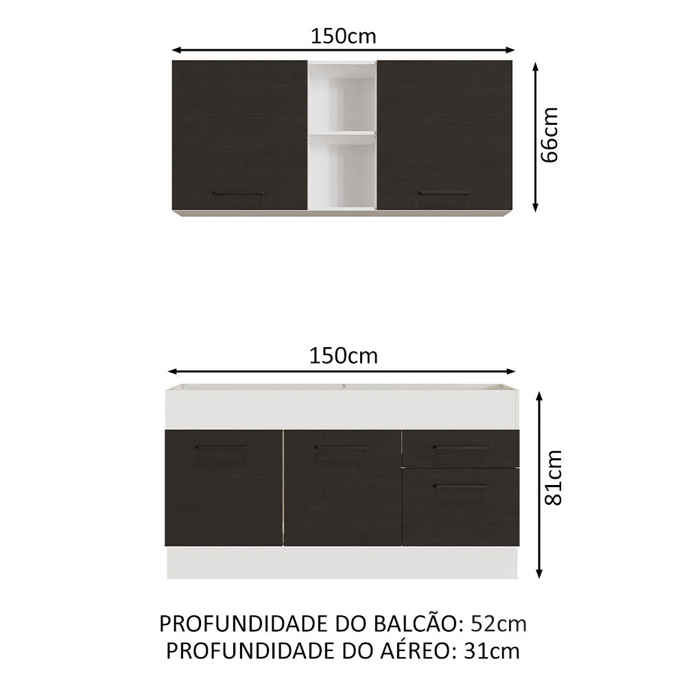 Armário de Cozinha Compacta 150cm Branco/Preto Agata Madesa 02