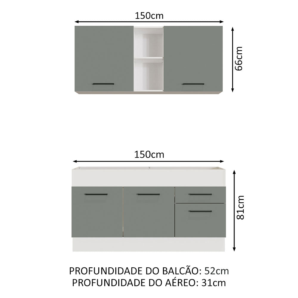 Armário de Cozinha Compacta 150cm Branco/Cinza Agata Madesa 02