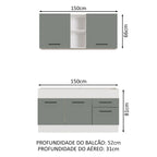 Armário de Cozinha Compacta 150cm Branco/Cinza Agata Madesa 02