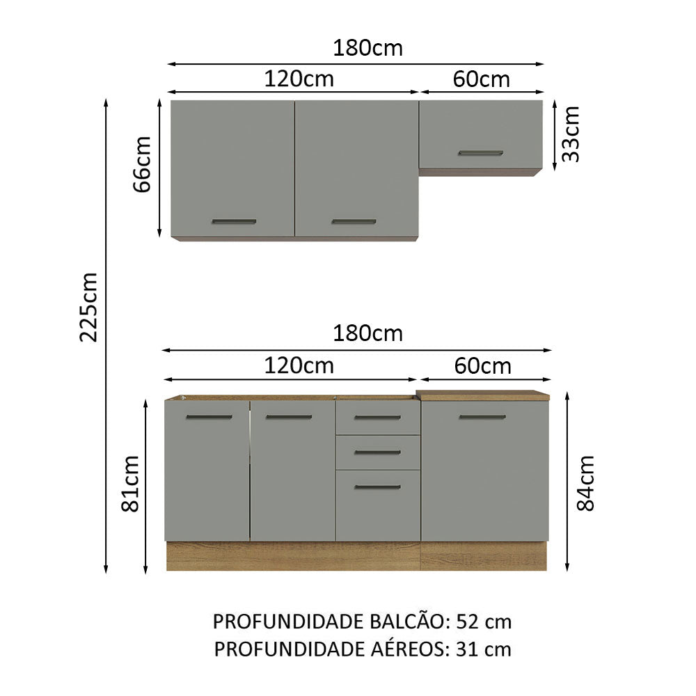 Armário de Cozinha Compacta 180cm Rustic Cinza Agata Madesa 03