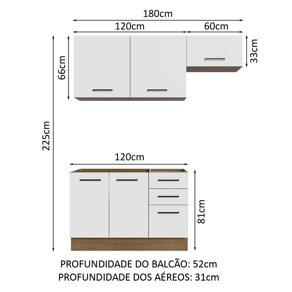 Armário de  Cozinha Compacta 180cm Rustic/Branco Agata Madesa 09
