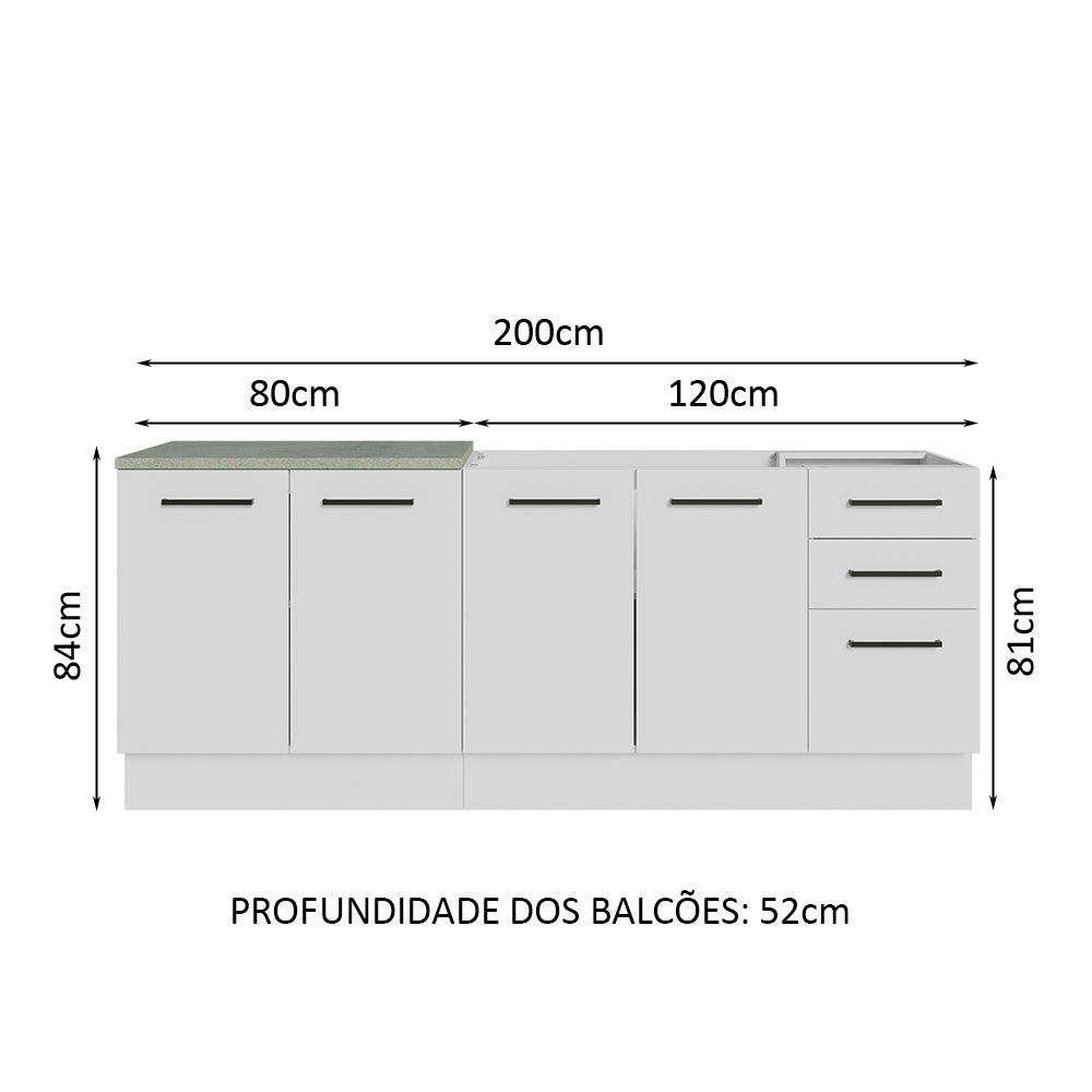 Kit com 2 Balcões de Cozinha Madesa Agata 3 Gavetas 4 Portas (Sem Tampo e Pia) Branco