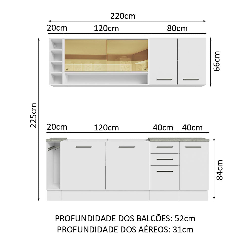 Armário de Cozinha Completa 220cm Branco Agata da Thêmis Madesa