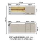 Armário de Cozinha Completa 220cm Branco/Crema Agata da Thêmis Madesa