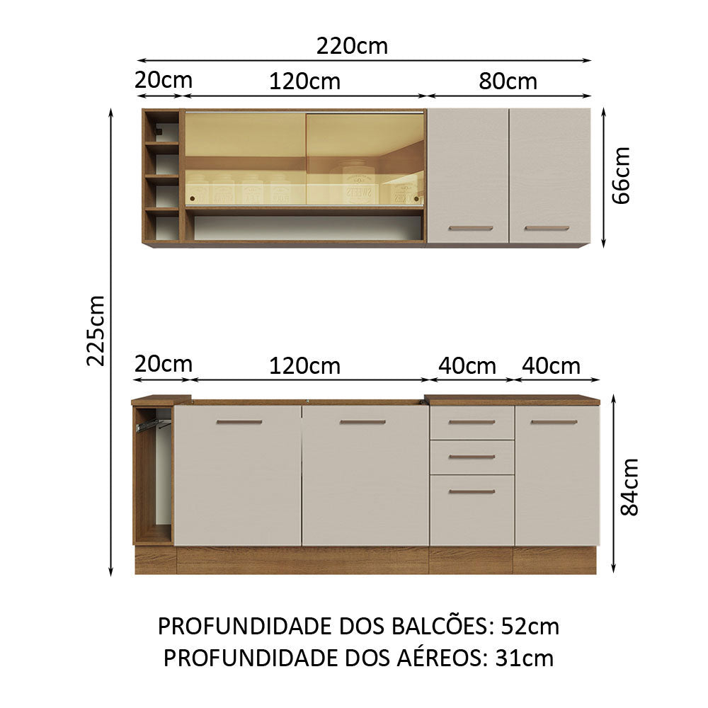Armário de Cozinha Completa 220cm Rustic/Crema Agata da Thêmis Madesa