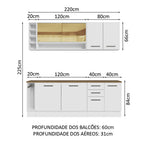 Armário de Cozinha Completa 220cm Branco/Rustic 60cm de Profundidade Agata Madesa 02