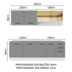 Armário de Cozinha Completa 240cm Branco/Cinza 60cm de Profundidade Agata Madesa 01
