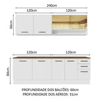 Armário de Cozinha Completa 240cm Branco Tampo Rustic 60cm de Profundidade Agata Madesa 01