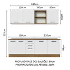 Armário de Cozinha Completa 240cm Rustic/Branco 60cm de Profundidade Agata Madesa 02