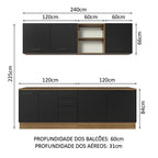 Armário de Cozinha Completa 240cm Rustic/Preto 60cm de Profundidade Agata Madesa 02