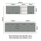Armário de Cozinha Completa 240cm Branco/Cinza 60cm de Profundidade Agata Madesa 02