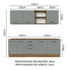 Armário de Cozinha Completa 240cm Rustic/Cinza 60cm de Profundidade Agata Madesa 02